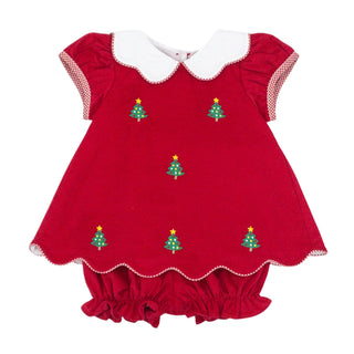 Girls Sundae Bloomer Set with Embroidery - Christmas Trees