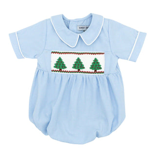 Boys Collared Bubble with Smocked Christmas Trees