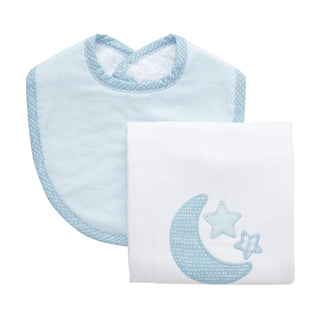 Boxed Bib & Burp Set - Blue Lullaby Applique