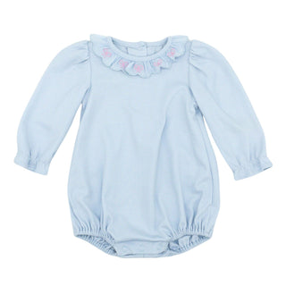 Girls Knit Bubble with Embroidered Scalloped Ruffle Collar