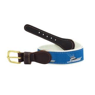 Embroidered Ribbon Belt - Sport Fishing on White