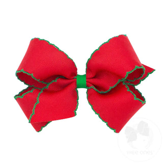 Classic Grosgrain Moonstitch Hair Bow - Red with Green