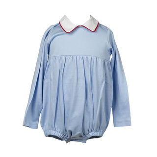 Boys Pima Knit Collared Long-sleeve Bubble - Light Blue with Red