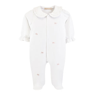 Pima Collared Footie with All-over Hand-embroidery - Little Bows