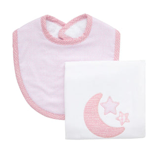Boxed Bib & Burp Set - Pink Lullaby Applique