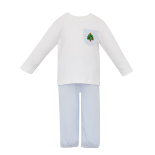 Boys Knit Pant Set with Crochet Christmas Tree