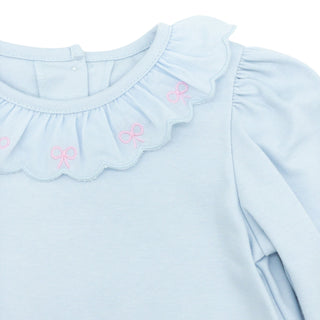 Knit Blouse with Embroidered Scalloped Ruffle Collar