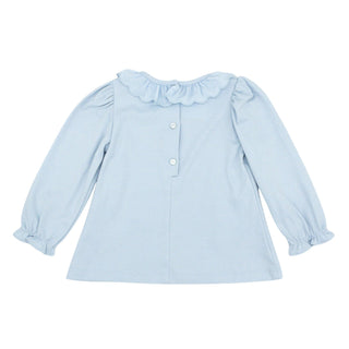 Knit Blouse with Embroidered Scalloped Ruffle Collar