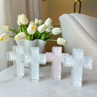 Scalloped Acrylic Cross Block - Pink Chinoiserie