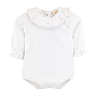 Pima Bodysuit with Ruffled Collar and Embroidery - Bows