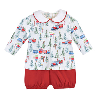 Pima Printed Collared Shirt with Gathered Shorts - Polar Express