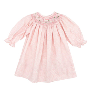 Girls Long-sleeve Bishop Dress with Hand-smocking - Pink Paisley