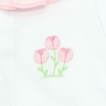 Tessa's Pima Footie with Ruffle Collar and Embroidered Tulips