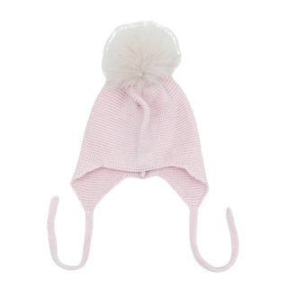 Tie Hat with Fur Pom - Pink