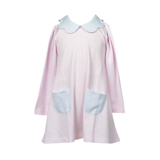 Pima Knit Aline Scallop Dress - Pink Stripe