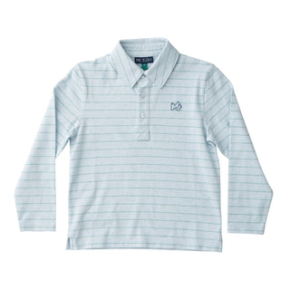 Boys Long-sleeve Too Cool for School Polo - Ice Water Blue Surf Stripe