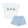 Santa's Sleigh on White with Light Blue Gingham