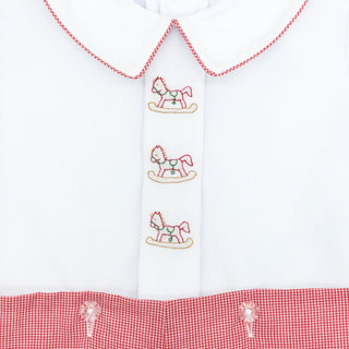 Boys Button-On Suit with Hand-embroidery - Christmas Rocking Horses