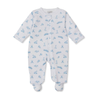 Printed Zipper Footie - Vintage Toy Treasures - Light Blue