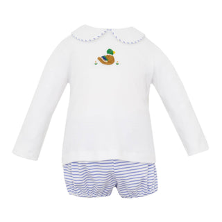 Boys Knit Gathered Short Set with Crochet Mallard