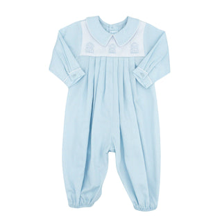 Boys Pique Long Romper with Hand-embroidery - Frogs