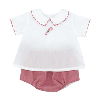 Boys Bailey Diaper Set with Hand-embroidery - Candy Cane