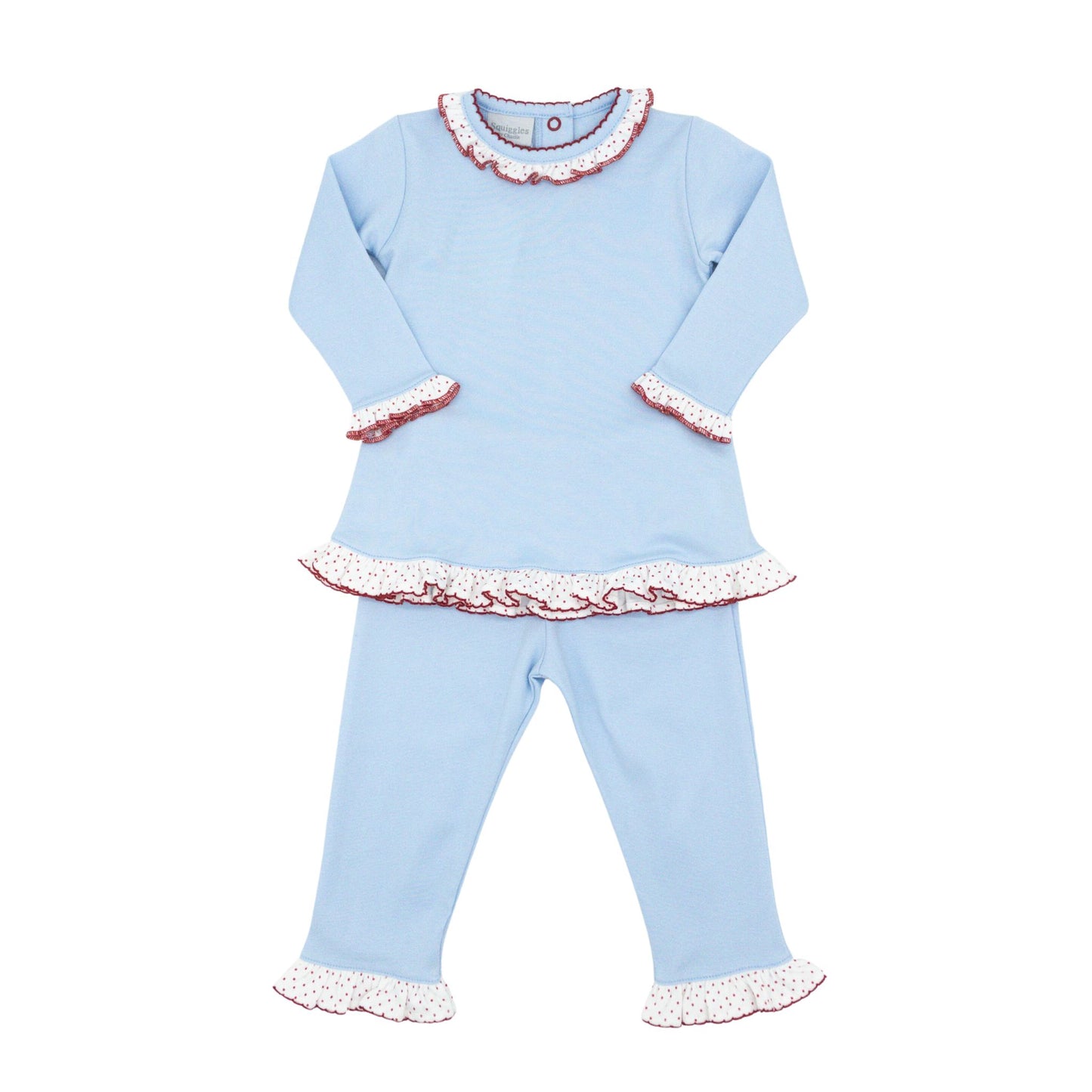 Blue & Red Dot Ruffle Pant Set