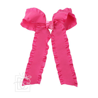 Double Ruffle Hair Bow With Tails - Fuchsia
