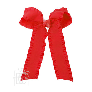 Double Ruffle Hair Bow With Tails - Red