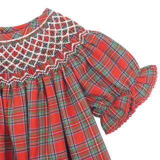 Plaid Bishop Dress with Hand-smocking - Geometrics and Pearls