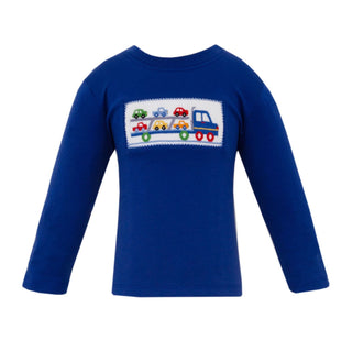 Boys Smocked Long-sleeve T-shirt - Car Hauler