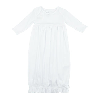 Pima Knit Lap Shoulder Gown with Picot Trim - White with White