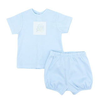 Boys Knit Diaper Set with Train Hand-embroidery