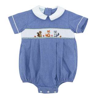 Boys Bubble with Smocked Woodland Animals