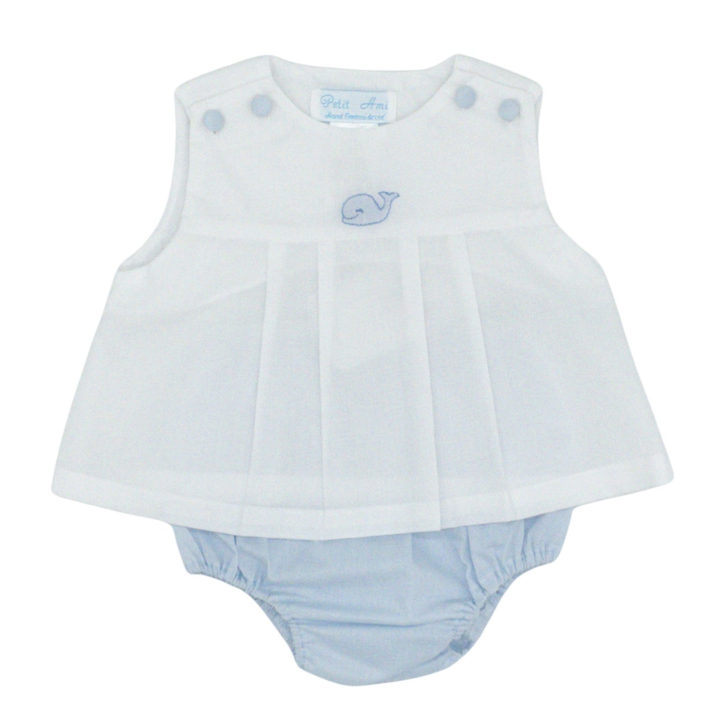 Whale Shadow-Embroidered Diaper Set with Hat
