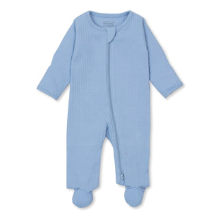 Ribbed Zipper Footie - Light Blue