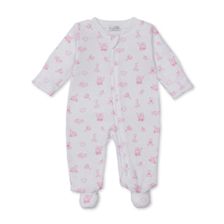 Printed Zipper Footie - Vintage Toy Treasures - Light Pink