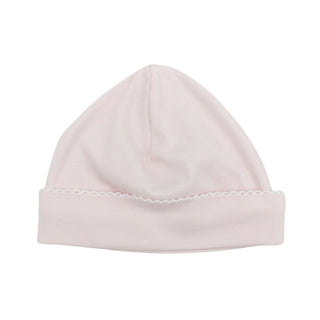 Pima Knit Hat with Picot Trim - Pink with White