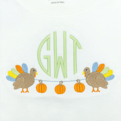 Boy Turkey Swag Design with 3-initial Monogram
