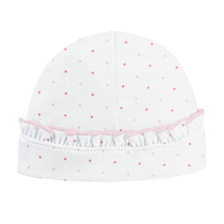 Pima Printed Hat with Ruffle - Pink Dots