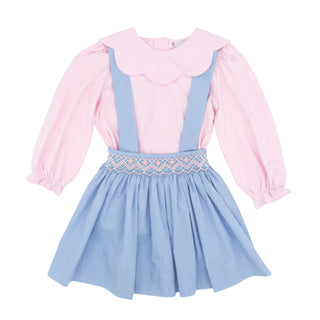 Girls Knit Top and Skirt with Hand-smocking - Blue Gingham