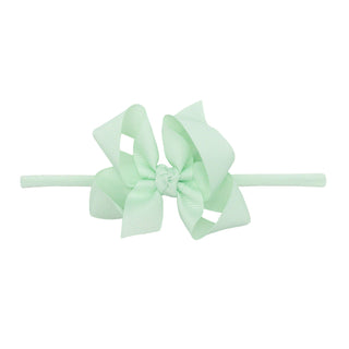 1/4" Nylon Headband with Grosgrain Hair Bow - Powder Mint