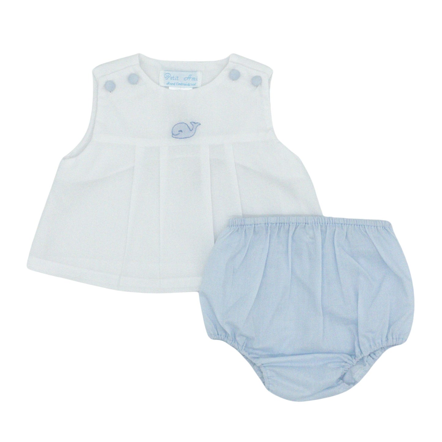Whale Shadow-Embroidered Diaper Set with Hat