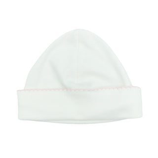 Pima Knit Hat with Picot Trim - White with Pink