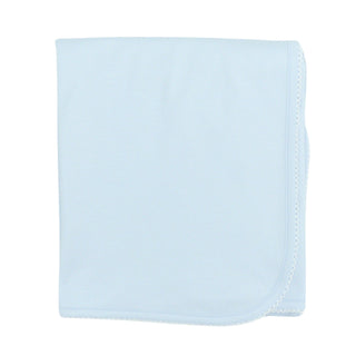 Pima Knit Blanket with Picot Trim - Blue with White