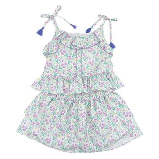 Pom Pom Top & Ruffled Skirt - Tulip Print - FINAL SALE