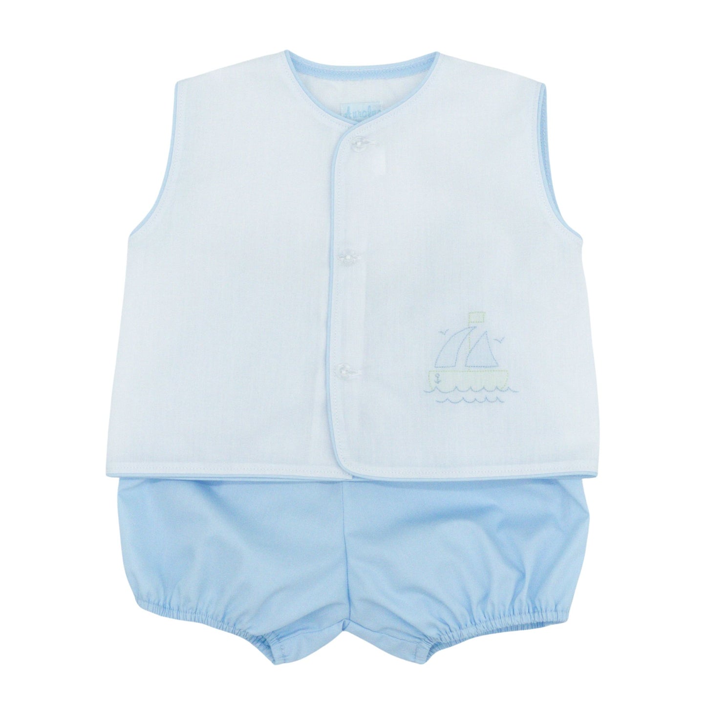 Boys Diaper Set with Boat Hand-embroidery