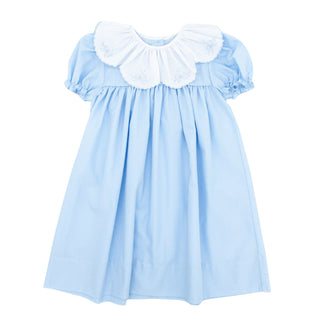 Dress with Ruffle Collar and Hand-embroidery - Blue Bows