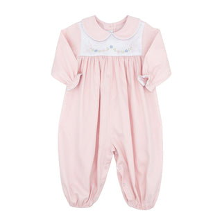 Girls Pique Long Romper with Hand-embroidery - Birds