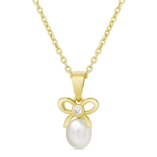 CZ Bow And Freshwater Pearl Pendant